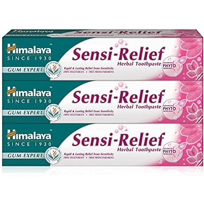 Himalaya Herbals Sensi-Relief Toothpaste Rapid and Long Lasting Relief from sensitivity Prevent gum inflammation and gum bleeding Paraben Free, 100% Vegeterian- 75ml (Pack of 3) Himalaya Herbals Sensi-Relief Toothpaste Rapid and Long Lasting Relief from sensitivity Prevent gum inflammation and gum bleeding Paraben Free, 100% Vegeterian- 75ml (Pack of 3)