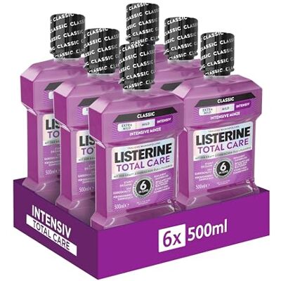 Listerine Total Care Zahn-Schutz 6 x 500 ml, schützende Mundspülung gegen Karies mit 6 in 1 Wirkung, antibakterielles Mundwasser schützt vor Zahnfleischproblemen, bis zu 24h frischer Atem Listerine Total Care Zahn-Schutz 6 x 500 ml, schützende Mundspülung gegen Karies mit 6 in 1 Wirkung, antibakterielles Mundwasser schützt vor Zahnfleischproblemen, bis zu 24h frischer Atem