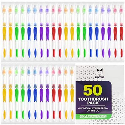 EcoFox Bulk Zahnbürsten, 50 Stück, einzeln verpacktes Reise-Zahnbürsten-Set für Erwachsene und Kinder, hergestellt mit einem mittelweichen, großen Bürstenkopf, BPA-frei und wegwerfbar EcoFox Bulk Zahnbürsten, 50 Stück, einzeln verpacktes Reise-Zahnbürsten-Set für Erwachsene und Kinder, hergestellt mit einem mittelweichen, großen Bürstenkopf, BPA-frei und wegwerfbar