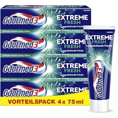 Odol-med 3 Odol-med3 Zahnpasta Extreme Fresh, starke Frische, Atemschutz, Kariesprophylaxe, tägliche Zahncreme, weißere Zähne, 75 ml Odol-med 3 Odol-med3 Zahnpasta Extreme Fresh, starke Frische, Atemschutz, Kariesprophylaxe, tägliche Zahncreme, weißere Zähne, 75 ml