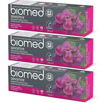 BIOMED – Sensitive Zahnpasta 3 x 100 g, stärkt den Zahnschmelz und reduziert die Empfindlichkeit, beruhigt das Zahnfleisch und schützt vor Karies, frei von Fluorid, SLS, PEG, Saccharin BIOMED – Sensitive Zahnpasta 3 x 100 g, stärkt den Zahnschmelz und reduziert die Empfindlichkeit, beruhigt das Zahnfleisch und schützt vor Karies, frei von Fluorid, SLS, PEG, Saccharin