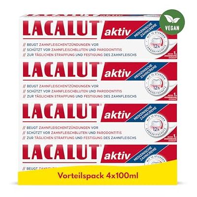 Lacalut aktiv Zahncreme 4-er Pack (4x100ml) Für starken Zahnfleischschutz und gesunde Zähne, vegan Lacalut aktiv Zahncreme 4-er Pack (4x100ml) Für starken Zahnfleischschutz und gesunde Zähne, vegan