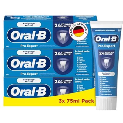 Oral-B Pro-Expert Professioneller Schutz Zahncreme/Zahnpasta mit Reinigungskristallen, 24h Schutz, Anti-bakterielle Technologie mit Stannous Fluorid, Minze & ein Hauch Zimt, 3x75ml Oral-B Pro-Expert Professioneller Schutz Zahncreme/Zahnpasta mit Reinigungskristallen, 24h Schutz, Anti-bakterielle Technologie mit Stannous Fluorid, Minze & ein Hauch Zimt, 3x75ml