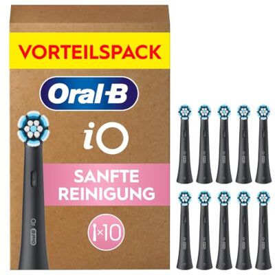 Oral-B iO Gentle Care Ersatzbürsten Schwarz, 10er Pack iO Elektrozahnbürsten-Aufsätze, 4000 sanfte Borsten für schonendes Zahnfleisch, Karton Oral-B iO Gentle Care Ersatzbürsten Schwarz, 10er Pack iO Elektrozahnbürsten-Aufsätze, 4000 sanfte Borsten für schonendes Zahnfleisch, Karton