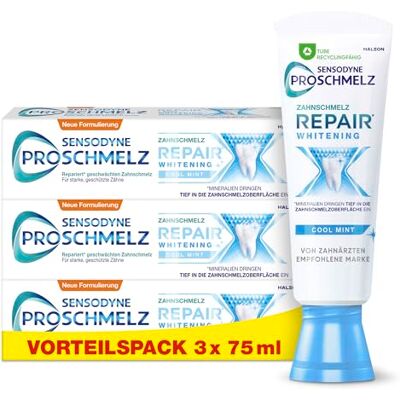 PROSCHMELZ Zahnpasta Sensodyne Repair Whitening, 3x 75ml, tägliche Zahncreme mit Fluorid, repariert nachweislich durch Säuren geschwächten Zahnschmelz & entfernt Verfärbungen PROSCHMELZ Zahnpasta Sensodyne Repair Whitening, 3x 75ml, tägliche Zahncreme mit Fluorid, repariert nachweislich durch Säuren geschwächten Zahnschmelz & entfernt Verfärbungen