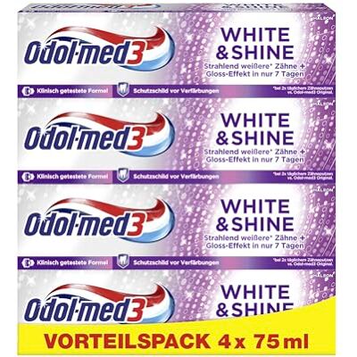 Odol-med 3 Odol-med3 Zahnpasta White and Shine, Whitening Effekt, glatte Zähne, Anti Verfärbung, Karies Schutz, Zahncreme für frischen Atem, 75 ml Odol-med 3 Odol-med3 Zahnpasta White and Shine, Whitening Effekt, glatte Zähne, Anti Verfärbung, Karies Schutz, Zahncreme für frischen Atem, 75 ml