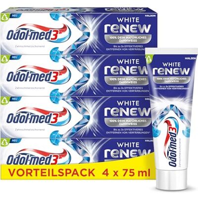 Odol-med 3 Zahncreme Odol-med3 White reNEW Zahnpasta, bis zu 3x effektiveres Entfernen von Verfärbungen*, Bildung eines Schutzschilds für langanhaltend weiße Zähne***, 4x75ml Odol-med 3 Zahncreme Odol-med3 White reNEW Zahnpasta, bis zu 3x effektiveres Entfernen von Verfärbungen*, Bildung eines Schutzschilds für langanhaltend weiße Zähne***, 4x75ml