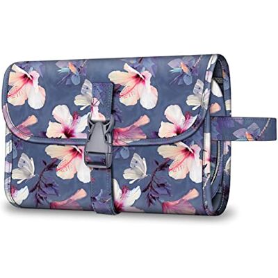 FINTIE Tragbare Kulturtasche Kosmetiktasche Reisetasche, Große wasserdichte Aufhängen Make-up Organizer Stauraum Tasche für Damen Mädchen, (Blühender Hibiskus) FINTIE Tragbare Kulturtasche Kosmetiktasche Reisetasche, Große wasserdichte Aufhängen Make-up Organizer Stauraum Tasche für Damen Mädchen, (Blühender Hibiskus)