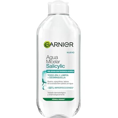 Garnier Salicylic Mizellenwasser mit Salicylsäure, 58% Unvollkommenheiten, alles in 1: reinigt und entfernt Make-up, für fettige Haut, dermatologisch und augenärztlich getestet, 400 ml Garnier Salicylic Mizellenwasser mit Salicylsäure, 58% Unvollkommenheiten, alles in 1: reinigt und entfernt Make-up, für fettige Haut, dermatologisch und augenärztlich getestet, 400 ml