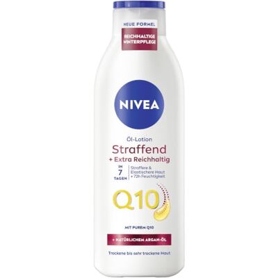 NIVEA Straffende Öl-Lotion Q10, nährende Body Lotion mit 100% natürlichem Arganöl und purem Q10, straffende Körpercreme für reife und trockene Haut (250 ml) NIVEA Straffende Öl-Lotion Q10, nährende Body Lotion mit 100% natürlichem Arganöl und purem Q10, straffende Körpercreme für reife und trockene Haut (250 ml)