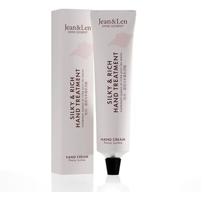 Jean & Len Silky & Rich Treatment Peony & Lychee, 100% recyclebare Alutube (ohne Deckel), reichhaltige Handcreme, sorgt für weiche Hände, ohne Parabene & Silikone, vegan, 75 ml Jean & Len Silky & Rich Treatment Peony & Lychee, 100% recyclebare Alutube (ohne Deckel), reichhaltige Handcreme, sorgt für weiche Hände, ohne Parabene & Silikone, vegan, 75 ml