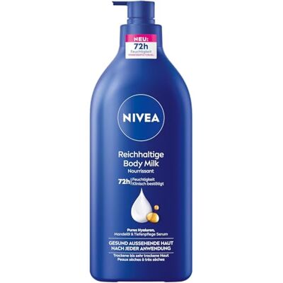 NIVEA Reichhaltige Body Milk, intensiv pflegende Körpercreme mit purem Hyaluron, Mandelöl und Tiefenpflege Serum, Lotion für trockene Haut (625 ml) NIVEA Reichhaltige Body Milk, intensiv pflegende Körpercreme mit purem Hyaluron, Mandelöl und Tiefenpflege Serum, Lotion für trockene Haut (625 ml)
