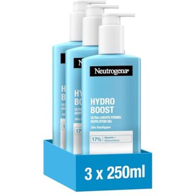 Neutrogena Hydro Boost Bodylotion ultra-leichtes Gel, 3 x 250 ml Leichte Formel für softe Haut, feuchtigkeitsspendende Körperlotion mit 17Prozent Glycerin & Hyaluronsäure, alle Hauttypen Neutrogena Hydro Boost Bodylotion ultra-leichtes Gel, 3 x 250 ml Leichte Formel für softe Haut, feuchtigkeitsspendende Körperlotion mit 17Prozent Glycerin & Hyaluronsäure, alle Hauttypen