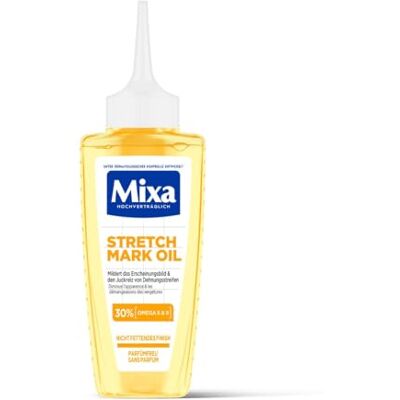 Mixa Stretch Mark Oil, Anti-Dehnungsstreifen Öl, Mildert das Erscheinungsbild & den Juckreiz von Dehnungsstreifen, Niacinamide Bright, Hypoallergen, 100 ml Mixa Stretch Mark Oil, Anti-Dehnungsstreifen Öl, Mildert das Erscheinungsbild & den Juckreiz von Dehnungsstreifen, Niacinamide Bright, Hypoallergen, 100 ml