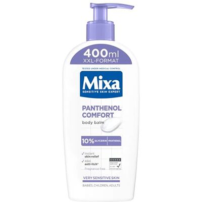 Mixa Panthenol Body Lotion XXL, juckreizlindernder und beruhigender Balsam, mit Panthenol und pflanzlichem Glycerin, für empfindliche, sensible Haut, mildert Juckreiz Panthenol Comfort, 400 ml Mixa Panthenol Body Lotion XXL, juckreizlindernder und beruhigender Balsam, mit Panthenol und pflanzlichem Glycerin, für empfindliche, sensible Haut, mildert Juckreiz Panthenol Comfort, 400 ml