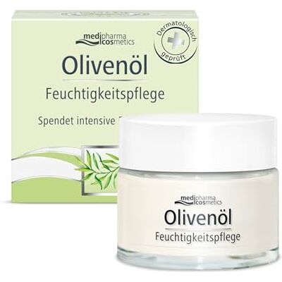 Medipharma Cosmetics Olivenöl Feuchtigkeitspflege mit kaltgepresstem Olivenöl, Hyaluron & Urea Spendet intensive Feuchtigkeit Für normale bis Mischhaut 50ml Medipharma Cosmetics Olivenöl Feuchtigkeitspflege mit kaltgepresstem Olivenöl, Hyaluron & Urea Spendet intensive Feuchtigkeit Für normale bis Mischhaut 50ml