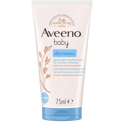 Aveeno ® baby dermexa Gute Nacht Emollientien Balsam mit 3-fachem Haferkomplex & Ceramide für sehr trockene, juckende und zu Neurodermitis neigende Haut, 75 ml Aveeno ® baby dermexa Gute Nacht Emollientien Balsam mit 3-fachem Haferkomplex & Ceramide für sehr trockene, juckende und zu Neurodermitis neigende Haut, 75 ml