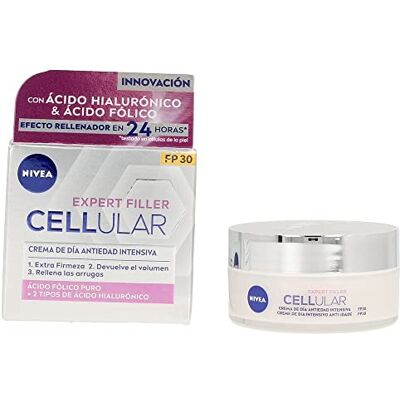 NIVEA Cellular Expert Filler FP30 Tagescreme, Anti-Falten, 24h Filler, Hyaluronsäure und Folsäure, Anti-Aging-Creme, Sonnenschutz, für alle Hauttypen, 50 ml NIVEA Cellular Expert Filler FP30 Tagescreme, Anti-Falten, 24h Filler, Hyaluronsäure und Folsäure, Anti-Aging-Creme, Sonnenschutz, für alle Hauttypen, 50 ml