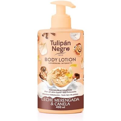 TULIPAN NEGRO Tulpe Schwarze Körperlotion mit Dosierer Merengadmilch und Zimt, maximale Feuchtigkeitszufuhr, 400 ml, intensiv parfümiert und für alle Hauttypen TULIPAN NEGRO Tulpe Schwarze Körperlotion mit Dosierer Merengadmilch und Zimt, maximale Feuchtigkeitszufuhr, 400 ml, intensiv parfümiert und für alle Hauttypen