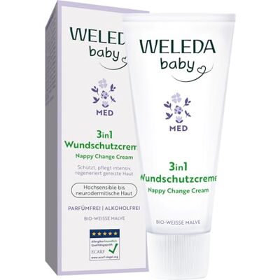 WELEDA Bio Baby Med 3in1 Wundschutzcreme Weiße Malve Naturkosmetik Windelcreme mit Kokosöl & Sesamöl für hochsensible bis neurodermitische Haut beugt Wundsein im Windelbereich vor (vegan, 50ml) WELEDA Bio Baby Med 3in1 Wundschutzcreme Weiße Malve Naturkosmetik Windelcreme mit Kokosöl & Sesamöl für hochsensible bis neurodermitische Haut beugt Wundsein im Windelbereich vor (vegan, 50ml)