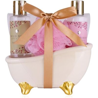 accentra Badeset WILD BERRY in Keramikbadewanne, Geschenkset für Frauen mit 100 ml Duschgel, 100 ml Bodylotion und 15 g Netzschwamm, Wellness Geschenk zum Geburtstag, Muttertag und Valentinstag accentra Badeset WILD BERRY in Keramikbadewanne, Geschenkset für Frauen mit 100 ml Duschgel, 100 ml Bodylotion und 15 g Netzschwamm, Wellness Geschenk zum Geburtstag, Muttertag und Valentinstag