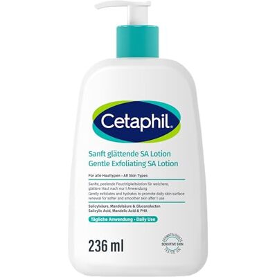 Cetaphil Sanft glättende SA Feuchtigkeitslotion, Bei trockener, rauer, unebener, zu Unreinheiten neigender Haut, Salicylsäure, 236ml Cetaphil Sanft glättende SA Feuchtigkeitslotion, Bei trockener, rauer, unebener, zu Unreinheiten neigender Haut, Salicylsäure, 236ml