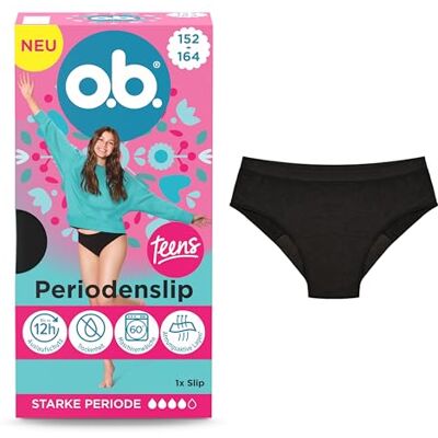 o.b. Teens Period Briefs, Reusable Period Underwear, Specially Designed for Teens, Period Briefs Provides Protection for a Strong Period Size 152-164 o.b. Teens Period Briefs, Reusable Period Underwear, Specially Designed for Teens, Period Briefs Provides Protection for a Strong Period Size 152-164