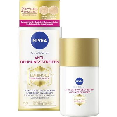 NIVEA LUMINOUS630® Body Öl-Serum Anti-Dehnungsstreifen, Körperöl reduziert die Sichtbarkeit von Dehnungsstreifen, hochwirksame Öl-Serum Formel und spendet 48h Feuchtigkeit (100 ml) NIVEA LUMINOUS630® Body Öl-Serum Anti-Dehnungsstreifen, Körperöl reduziert die Sichtbarkeit von Dehnungsstreifen, hochwirksame Öl-Serum Formel und spendet 48h Feuchtigkeit (100 ml)