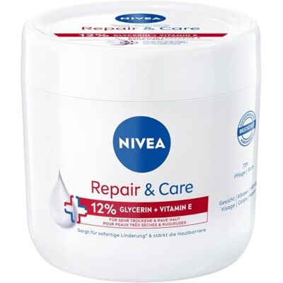 Beiersdorf NIVEA Repair & Care Creme, feuchtigkeitsspendende & nicht fettende Körpercreme, schnell einziehende Lotion mit Vitamin E & Glycerin, für sehr trockene & raue Haut (400 ml) Beiersdorf NIVEA Repair & Care Creme, feuchtigkeitsspendende & nicht fettende Körpercreme, schnell einziehende Lotion mit Vitamin E & Glycerin, für sehr trockene & raue Haut (400 ml)