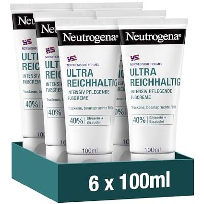 Neutrogena Sofort einziehende Fußcreme (6x100ml), feuchtigkeitsspendende Fußpflege Creme mit 15prozent Glycerin plus Vitamin E, Norwegische Formel Feuchtigkeitscreme für normale und trockene Füße Neutrogena Sofort einziehende Fußcreme (6x100ml), feuchtigkeitsspendende Fußpflege Creme mit 15prozent Glycerin plus Vitamin E, Norwegische Formel Feuchtigkeitscreme für normale und trockene Füße