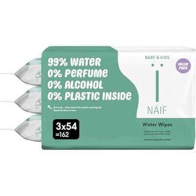 Naïf Plastikfreie Feuchttücher 162 Stück (3er x 54 Feuchttuch) Pflege für Babypo, Körper und Gesicht 99% aus Wasser 0% Parfüm und Alkohol Naïf Plastikfreie Feuchttücher 162 Stück (3er x 54 Feuchttuch) Pflege für Babypo, Körper und Gesicht 99% aus Wasser 0% Parfüm und Alkohol