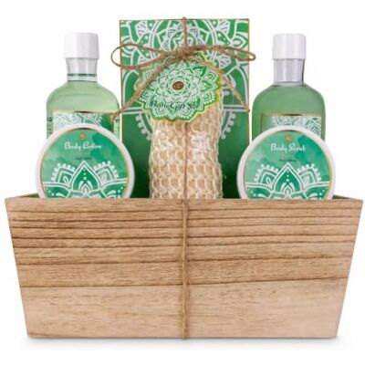 accentra ALOE Geschenkset Badepflege Präsentbox für Frauen grün weiß Kosmetikpräsent mit Bodylotion, Körperpeeling, Badeschwamm, Mandalamuster, naturfarbener Kordel, bereit zum Überreichen accentra ALOE Geschenkset Badepflege Präsentbox für Frauen grün weiß Kosmetikpräsent mit Bodylotion, Körperpeeling, Badeschwamm, Mandalamuster, naturfarbener Kordel, bereit zum Überreichen
