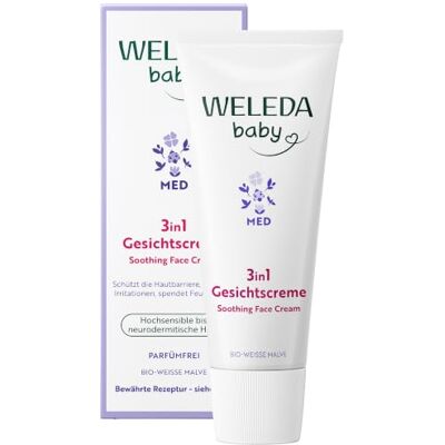WELEDA Bio Baby Med 3in1 Gesichtscreme Naturkosmetik Weiße Malve Feuchtigkeitscreme mit Kokosöl & Sesamöl für hochsensible/neurodermitische Haut. Natürliche Baby Gesichtspflege Creme (1x 50ml) WELEDA Bio Baby Med 3in1 Gesichtscreme Naturkosmetik Weiße Malve Feuchtigkeitscreme mit Kokosöl & Sesamöl für hochsensible/neurodermitische Haut. Natürliche Baby Gesichtspflege Creme (1x 50ml)