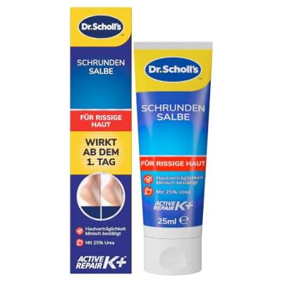 Dr. Scholl's Scholl Schrundensalbe Active Repair K+ Fußcreme, 25 ml, für Trockene, Rissige Fersen, Regeneriert Geschädigte Haut, Intensivpflege mit 25% Urea & Keratin, Parfümfrei, Fußpflege für Schöne Füße Dr. Scholl's Scholl Schrundensalbe Active Repair K+ Fußcreme, 25 ml, für Trockene, Rissige Fersen, Regeneriert Geschädigte Haut, Intensivpflege mit 25% Urea & Keratin, Parfümfrei, Fußpflege für Schöne Füße