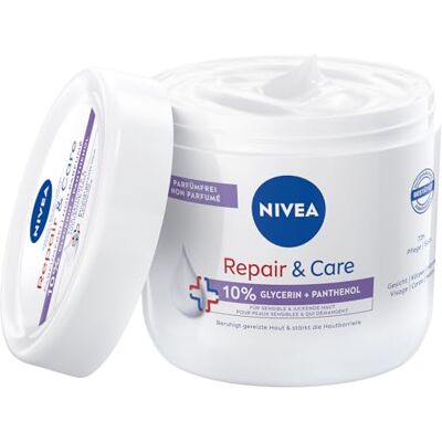 Beiersdorf NIVEA Repair & Care Creme parfümfrei (400ml), Feuchtigkeits-Körpercreme, schnell einziehende Lotion mit Glycerin, Provitamin B5 & Ceramiden für trockene, sensible Haut Beiersdorf NIVEA Repair & Care Creme parfümfrei (400ml), Feuchtigkeits-Körpercreme, schnell einziehende Lotion mit Glycerin, Provitamin B5 & Ceramiden für trockene, sensible Haut