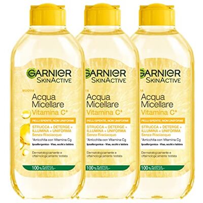 Garnier Micellares Wasser All-in-1 SkinActive, mit Vitamin C, für stumpfe und ungleichmäßige Haut, ohne Ausspülen, 3 x 400 ml Garnier Micellares Wasser All-in-1 SkinActive, mit Vitamin C, für stumpfe und ungleichmäßige Haut, ohne Ausspülen, 3 x 400 ml