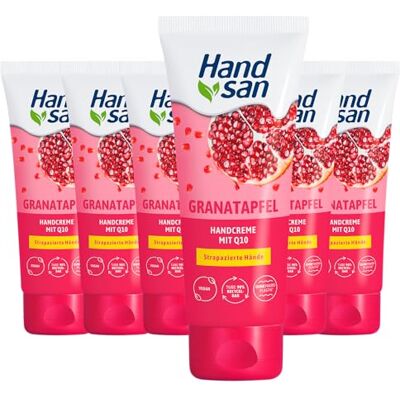 Handsan Granatapfel Handcreme mit Q10 6 x 90 ml wertvoller Feuchtigkeitsspender für geschmeidige und regenerierte Hände vegan Handsan Granatapfel Handcreme mit Q10 6 x 90 ml wertvoller Feuchtigkeitsspender für geschmeidige und regenerierte Hände vegan