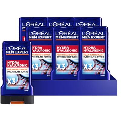 L'Oréal Hyaluron Duschgel & Shampoo für Männer, Duschbad zur Reinigung von Körper, Haar und Gesicht, Herren Körperpflege für Feuchtigkeit mit Hyaluronsäure, Hydra Hyaluronic, 6 x 250 ml L'Oréal Hyaluron Duschgel & Shampoo für Männer, Duschbad zur Reinigung von Körper, Haar und Gesicht, Herren Körperpflege für Feuchtigkeit mit Hyaluronsäure, Hydra Hyaluronic, 6 x 250 ml