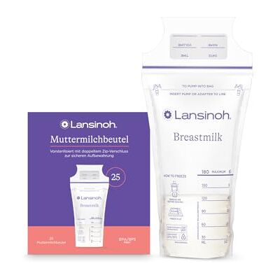 Lansinoh Muttermilchbeutel, 25 Stück Muttermilch Aufbewahrung, Muttermilch sicher lagern und einfrieren, hygienisch, platzsparend, hergestellt ohne BPA Lansinoh Muttermilchbeutel, 25 Stück Muttermilch Aufbewahrung, Muttermilch sicher lagern und einfrieren, hygienisch, platzsparend, hergestellt ohne BPA