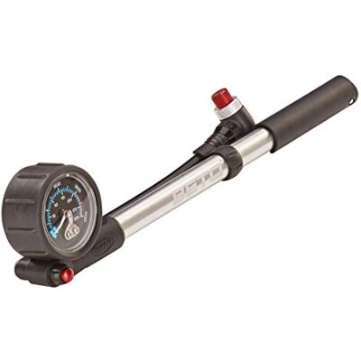 Prophete Dämpferpumpe für Dämpfer & Federgabel, bis 20 bar Pumpdruck, Drehschlauch, Entlüftungsknopf, T-Griff mit Manometer, Aluminium Prophete Dämpferpumpe für Dämpfer & Federgabel, bis 20 bar Pumpdruck, Drehschlauch, Entlüftungsknopf, T-Griff mit Manometer, Aluminium