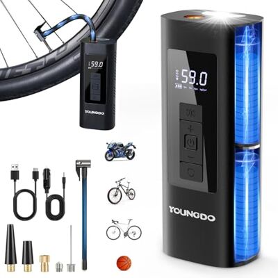 YOUNGDO Fahrradpumpe, Luftpumpe Fahrrad, Elektrische Luftpumpe Akku Kompressor 6000mAh, 150PSI, für Fahrrad, Motorrad, Auto YOUNGDO Fahrradpumpe, Luftpumpe Fahrrad, Elektrische Luftpumpe Akku Kompressor 6000mAh, 150PSI, für Fahrrad, Motorrad, Auto
