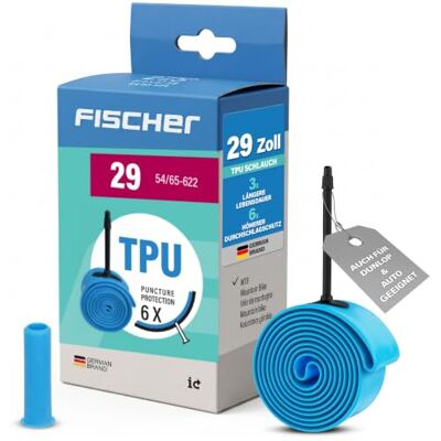 Fischer TPU Fahrradschlauch MTB 29 Zoll, Mountainbike Schlauch 54-622 bis 65-622, mit Adapter für größere Ventillöcher, 6X Pannenschutz Fischer TPU Fahrradschlauch MTB 29 Zoll, Mountainbike Schlauch 54-622 bis 65-622, mit Adapter für größere Ventillöcher, 6X Pannenschutz