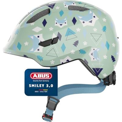 ABUS Kinderhelm Smiley 3.0 Fahrradhelm mit tiefer Passform, kindergerechten Designs & Platz für einen Zopf für Mädchen und Jungs Hellgrün mit Muster, Größe M ABUS Kinderhelm Smiley 3.0 Fahrradhelm mit tiefer Passform, kindergerechten Designs & Platz für einen Zopf für Mädchen und Jungs Hellgrün mit Muster, Größe M