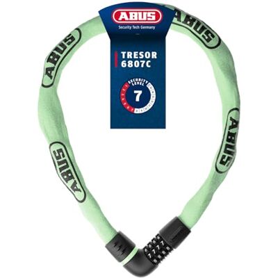 ABUS Kettenschloss Tresor 6807C Zahlenschloss mit 360°-Bolzen, 7 mm Starke Stahlkette, 4-stelliger Zahlencode Fahrradschloss mit Sicherheitslevel 7 Länge 110 cm, grün ABUS Kettenschloss Tresor 6807C Zahlenschloss mit 360°-Bolzen, 7 mm Starke Stahlkette, 4-stelliger Zahlencode Fahrradschloss mit Sicherheitslevel 7 Länge 110 cm, grün