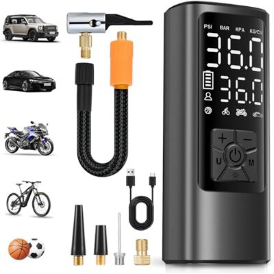 HOVVIDA Elektrische Luftpumpe, 10,3 bar Fahrradpumpe Elektrisch, Akku-Luftpumpe mit Druckvoreinstellung & Auto-Abschaltung, Wiederaufladbar, Luftpumpe für E-bike, Auto, Fahrrad, Motorrad, Bälle HOVVIDA Elektrische Luftpumpe, 10,3 bar Fahrradpumpe Elektrisch, Akku-Luftpumpe mit Druckvoreinstellung & Auto-Abschaltung, Wiederaufladbar, Luftpumpe für E-bike, Auto, Fahrrad, Motorrad, Bälle