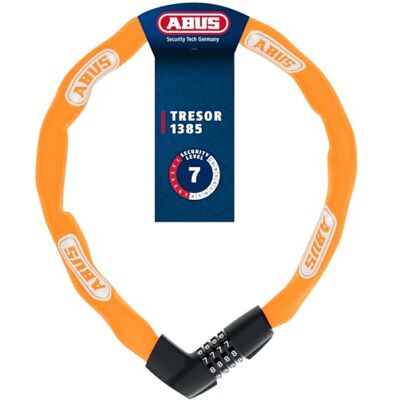 ABUS Kettenschloss Tresor 1385 – Zahlenschloss aus gehärtetem Stahl – 7 mm starke Vierkantkette – -Sicherheitslevel 7 – 110 cm – Orange ABUS Kettenschloss Tresor 1385 – Zahlenschloss aus gehärtetem Stahl – 7 mm starke Vierkantkette – -Sicherheitslevel 7 – 110 cm – Orange