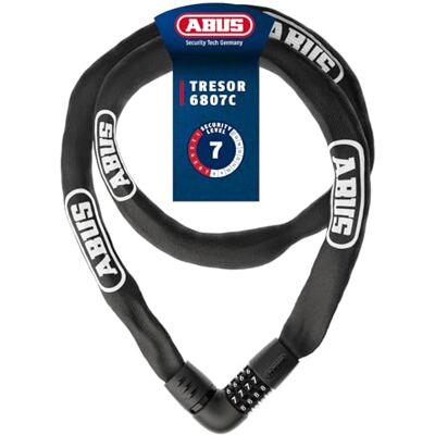 ABUS Kettenschloss Tresor 6807C Zahlenschloss mit 360°-Bolzen, 7 mm Starke Stahlkette, 4-stelliger Zahlencode Fahrradschloss mit Sicherheitslevel 7 Länge 140 cm, schwarz ABUS Kettenschloss Tresor 6807C Zahlenschloss mit 360°-Bolzen, 7 mm Starke Stahlkette, 4-stelliger Zahlencode Fahrradschloss mit Sicherheitslevel 7 Länge 140 cm, schwarz