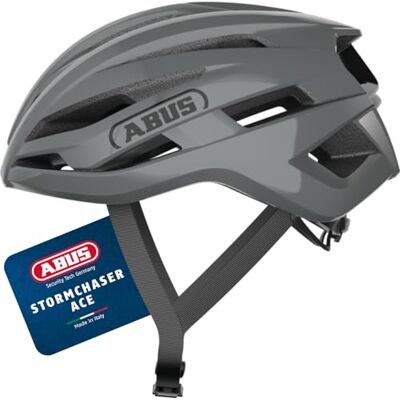 ABUS Rennradhelm StormChaser ACE leichter Fahrradhelm für Radrennen, Gravelbike-Touren und Cyclocross für Damen und Herren Größe M, Grau ABUS Rennradhelm StormChaser ACE leichter Fahrradhelm für Radrennen, Gravelbike-Touren und Cyclocross für Damen und Herren Größe M, Grau
