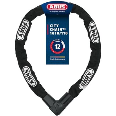 ABUS Kettenschloss Citychain 1010/110 – Fahrradschloss aus gehärtetem Stahl – Sicherheitslevel 12 – 110 cm – 12042 – Schwarz, Schwarz (Black) ABUS Kettenschloss Citychain 1010/110 – Fahrradschloss aus gehärtetem Stahl – Sicherheitslevel 12 – 110 cm – 12042 – Schwarz, Schwarz (Black)