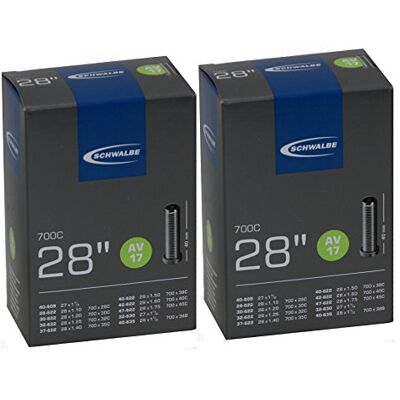 Schwalbe Unisex-Adult AV17 Inner Tube, Schwarz, 28 & quot; 2er Set, 27.5"/ 40mm AV Schwalbe Unisex-Adult AV17 Inner Tube, Schwarz, 28 & quot; 2er Set, 27.5"/ 40mm AV